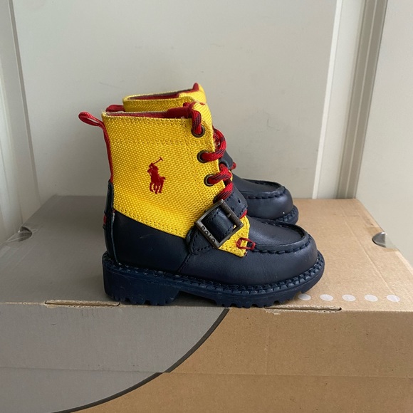 Polo Ralph Lauren Yellow/ Navy Toddler Boots- SZ 6 C - Picture 4 of 11